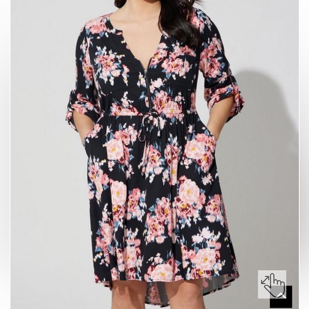 Torrid Floral Challis High-Low Shirt Dress NWT